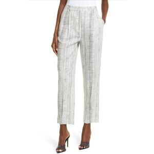 Open Edit Relaxed Fit Linen Blend Straight Leg Pants Striped White Women's  M